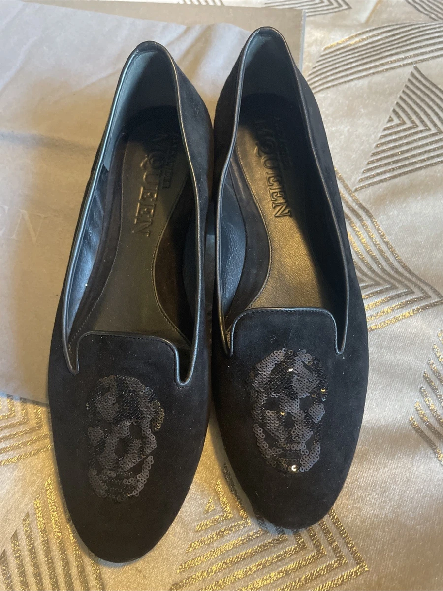 ALEXANDER McQUEEN Skull Black Suede Loafers / Flats Size 36  display picture 1
