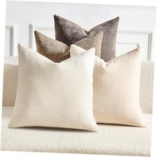 Pack of 4 Throw Pillow Covers 18x18 Inch Chenille 18" x 18" Pack of 4 Neutral