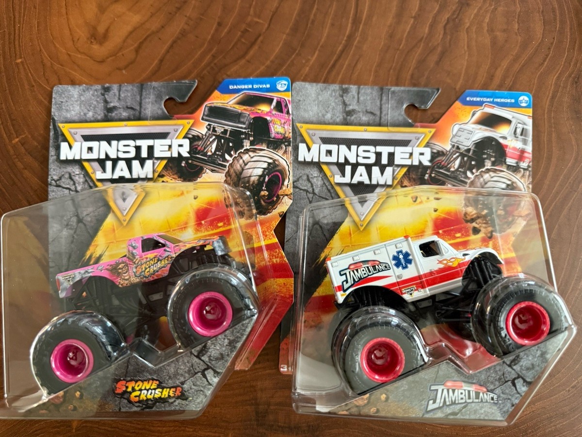 Spin Master Monster Jam Pink Stone Crusher & Jambulance Series 43