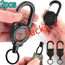 Heavy Duty Retractable Carabiner Car Key Chain Badge Holder Steel Cord- /  