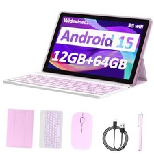 Tablet Android 15, 10 inch 12GB RAM 64GB ROM/1TB Expand, 2 in 1 12GB 64GB Pink