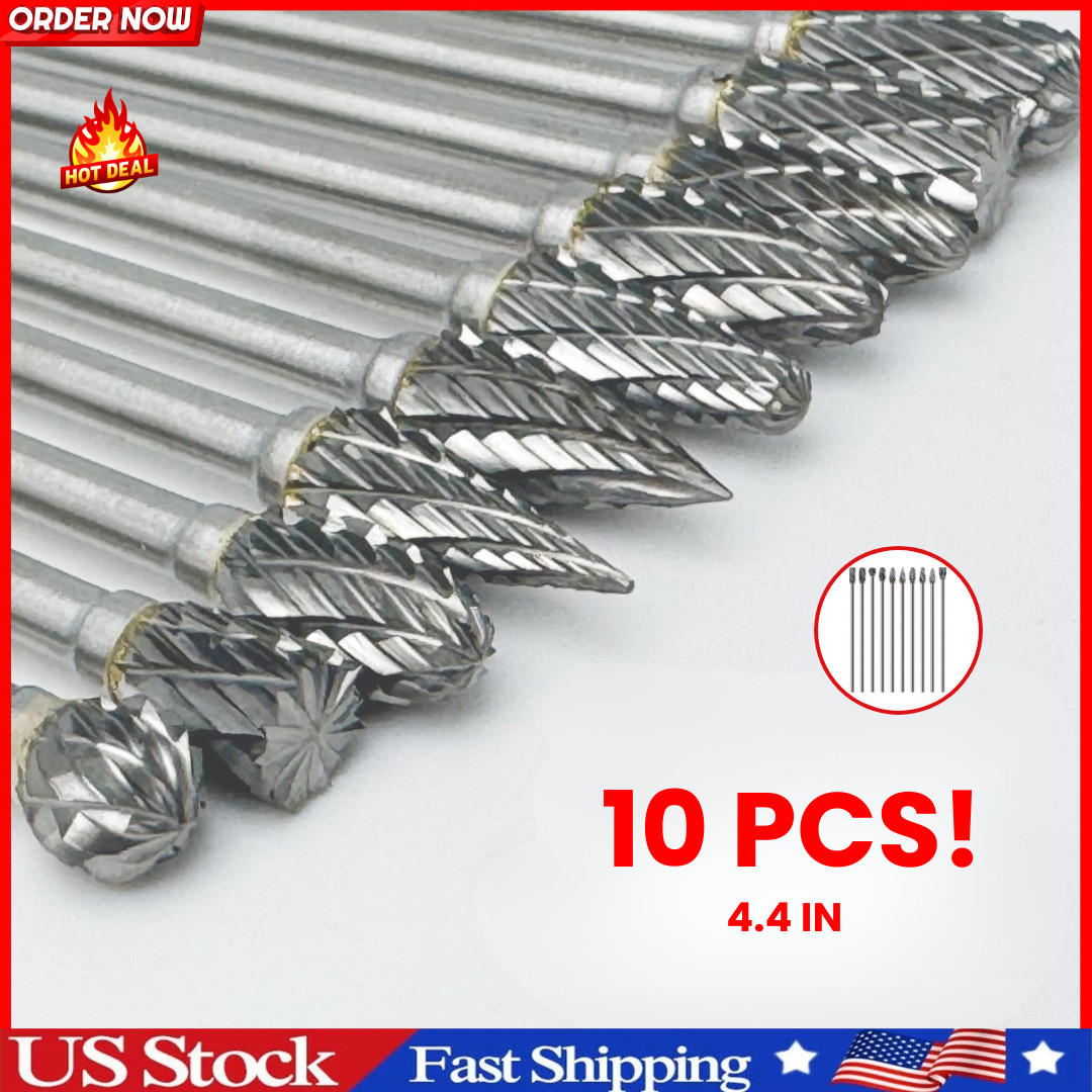 Long Carbide Burr Set 10pcs 1/8" Shank 4.4" Long Die Grinder