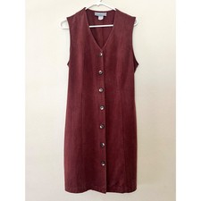 Vintage Carol Anderson Maroon 100% TENCEL Sleeveless Button-Front Dress Size 10