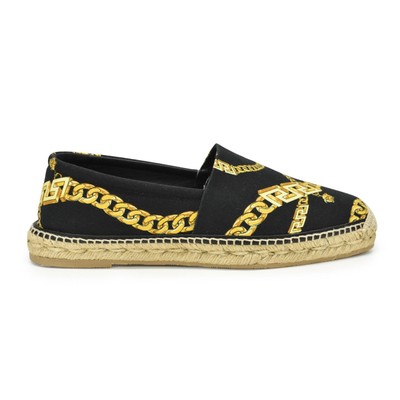 Versace Men's Black Gold La Greca Chain Canvas Espadrille Shoes Size 7 US 40 EU