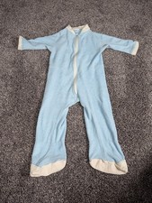 Vtg 1980s Baby Sleeper Footie Pajama Zip Blue White See Measurements