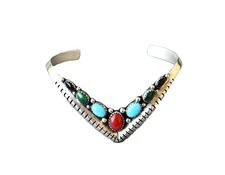 Navajo Cuff by Cuff Ray Bennett Multi gemstone & Sterling Silver 6 5/8" wearable