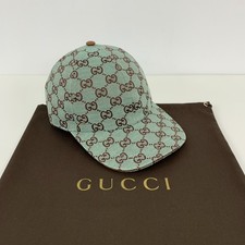 Gucci GG Monogram Pattern Logo Canvas Cotton Baseball Cap Hat Green Mint Size M