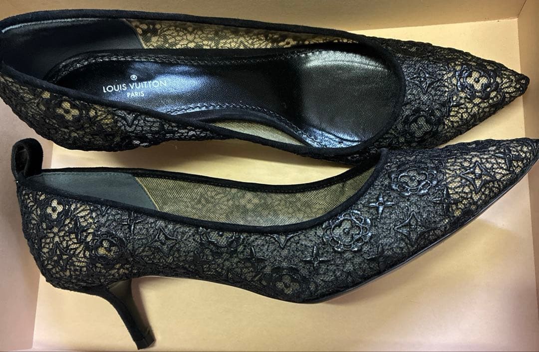 LOUIS VUITTON Pumps Heel Lace Black EU37.5/US7.5 120390c thumbnail 16