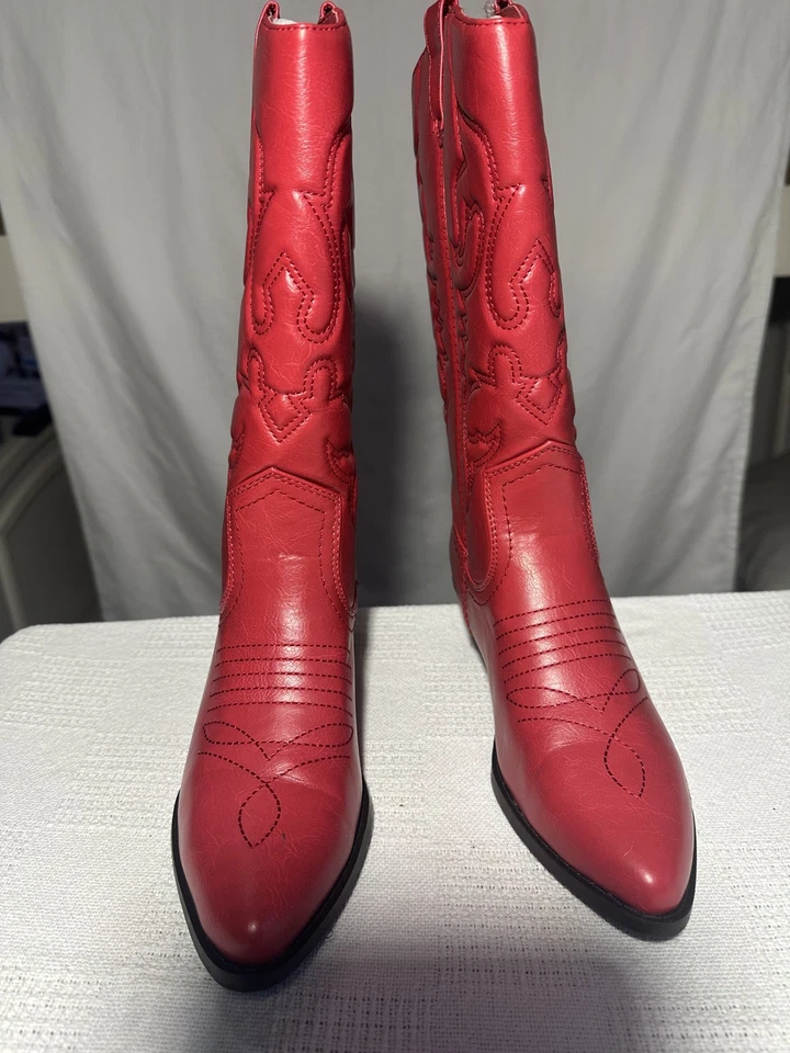 Botas de Vaquero Soda Reno Damas Rojas, Talla 8, Altura Rodilla, Punta Punta, Usadas Con Caja Foto 3 de 4