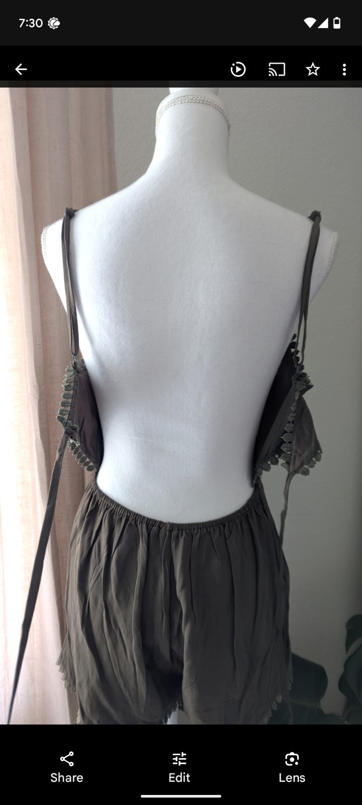 Women's Khaki Open Tie String Back Romper Playsui… - image 8