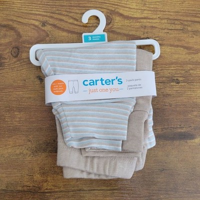 Baby Carter's Size 3M Beige Blue Striped Solid Casual Pants 2 Pack NWT