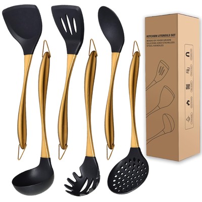 Kitchen Utensils Set, Large Non-stick Silicone Cooking Utensils Set 6 Pcs,Mad...