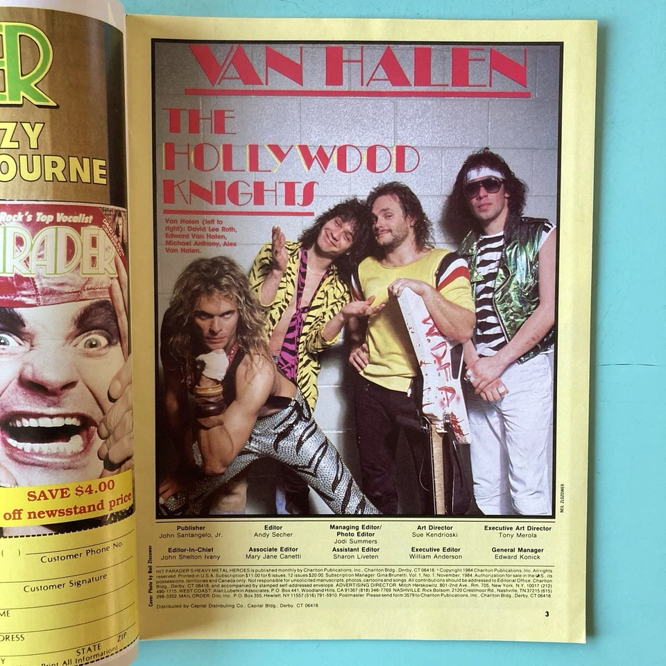 Hit Parader’s Magazine Heavy Metal Heroes November 1984 Van Halen & Motley Crue - Image 3 of 4