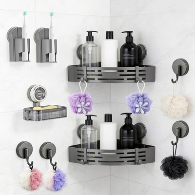 Corner Suction Cup Shower Caddy- 9 Pack Toothbrush Holder with Soap Holder & ...