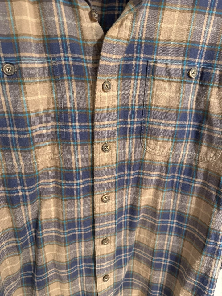 Duluth Trading Co. Mens Plaid Brown & Blue Flannel Shirt Size L Tall 100% Cotton - Image 3 of 4