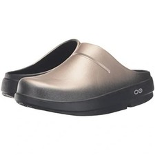 Oofos Ooclog Satin luxe clogs bronze gold women's 10