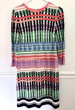Eliza J 4 Women’s Sheath Dress Geometric Stripe Multicolor 3/4 Sleeve 
