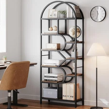Bookshelf 6 Tier Arched Bookcase 81.7In Tall Display Racks Geometric Open Storag