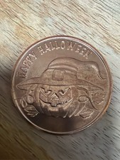 Jeton d'art rond citrouille sorcière en cuivre fin 0,999 Happy Halloween 1 oz