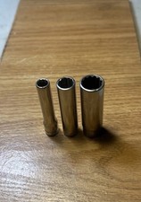 SNAP ON TOOLS - Lot Of 3 Deep 1/4” Drive  12pt Sockets (1/4”, 11/32” & 7/16”)
