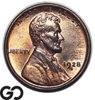 1928-D Lincoln Cent Wheat Penny, Red Brown, Lustrous Near Gem BU RB