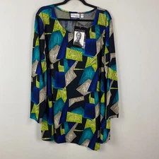 Attitudes by Renee Layered Tunic Mandala Size 3X Stretch Long Sleeve Paisley