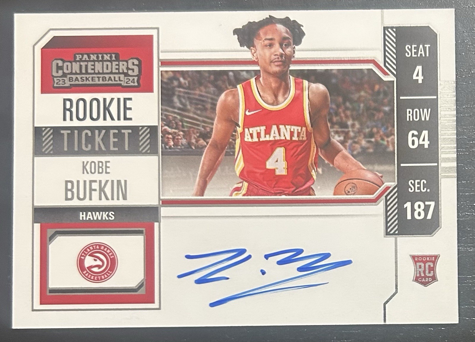 2023-24 Contenders Kobe Bufkin RC Rookie Auto Rookie Ticket #140b Hawks
