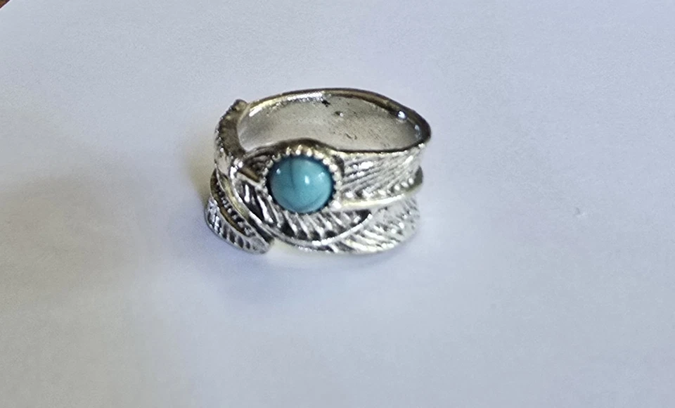 JUEGO BISEL PLUMA TURQUESA ENVOLTURA NUEVO TALLA 7 TITANIO CALIDAD PLATA ANILLO Foto 2 de 3