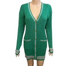 Saylor Marisole Cardigan Sweater Dress Small Cable Knit Varsity Stripe Green