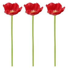 3pcs Red Artificial Poppy Flowers for Wedding Bouquet Desk Room Decor Ornaments