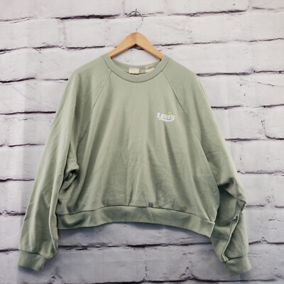 LEVIS Sweatshirt Womens XL Cropped Long Sleeve Pullover Green