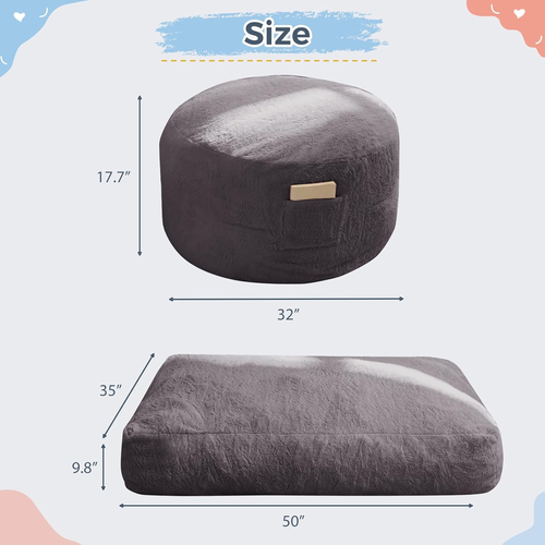 Convertible Bean Bag Chair Bed Stuffed Floor Sofa Couch High-Density Foam Dark G - Picture 3 of 12