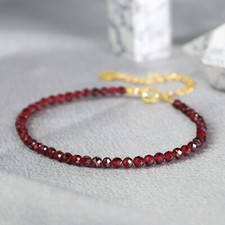 Genuine Garnet Faceted 2mm Beads Healing Balance Dainty Handmade Bracelet Gift