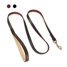 Genuine Leather Large Dog Leash Heavy Duty Training Lead Soft Padded Handle 5ft