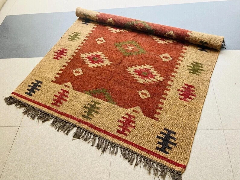 Navajo Rug Handmade Wool Jute Vintage Moroccan Rug Kilim Rug Aztec Rug ...