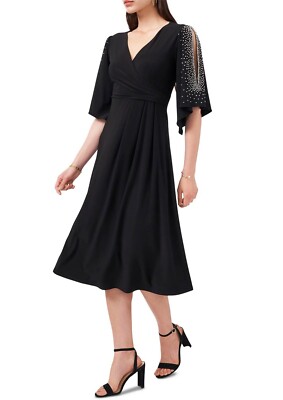 knee length dresses for ladies Black Boat Neck Long Sleeve A-Line Penni Midi Dress main image 0
