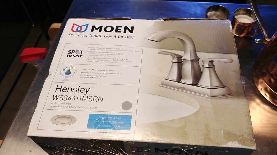 MOEN Hensley 4 in. Centerset 2Handle Bathroom Faucet in Spot Resist