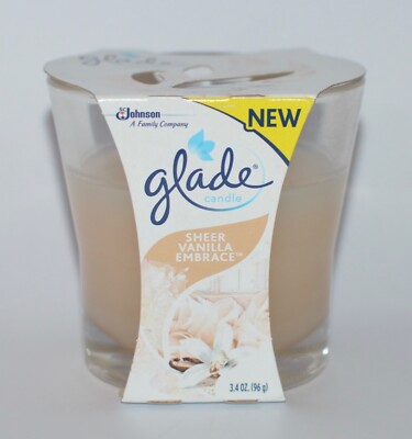 NEW GLADE SHEER VANILLA EMBRACE GLASS CANDLE 3.4 OZ SC JOHNSON