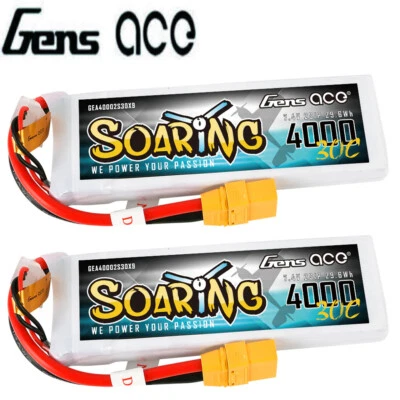 2X Gens Ace Soaring 4000mAh 7.4V 30C 2S Lipo Akku XT90 Stecker Für RC Model DE