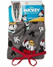 Disney Mickey Mouse Womens Plush Sleep Jogger Pants M XL Gray Fleece w Pockets