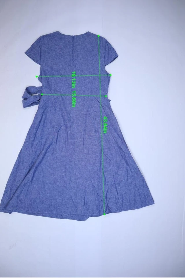 Vestido envolvente sintético con cremallera trasera manga gorra mezcla lino azul Alex Marie para mujer 14 Foto 4 de 4