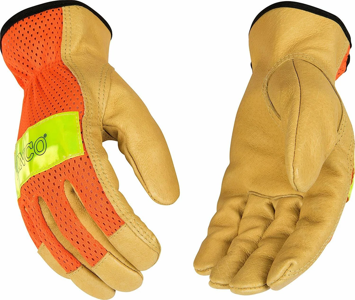 Kinco 909 L Men s Unlined Grain Pigskin Mesh Back Gloves Safety Large Orange