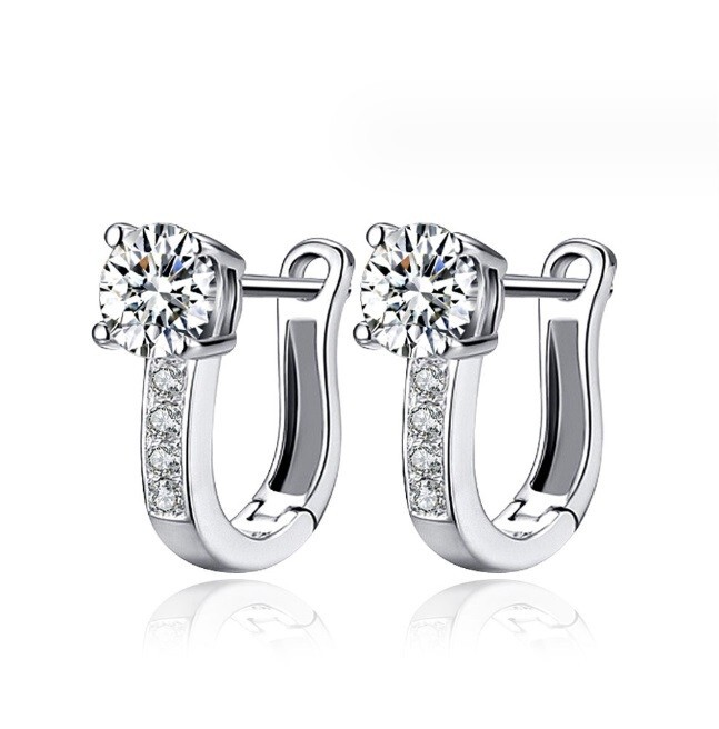 925 Silver Plated U Shape Crystal Shinny Ear Studs Earrings Heart Shinny Gift