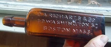 C.A.RICHARDS 99 WASHINGTON ST BOSTON RARE EXTRACT OF RYE LABELED SQUARE BOTTLE