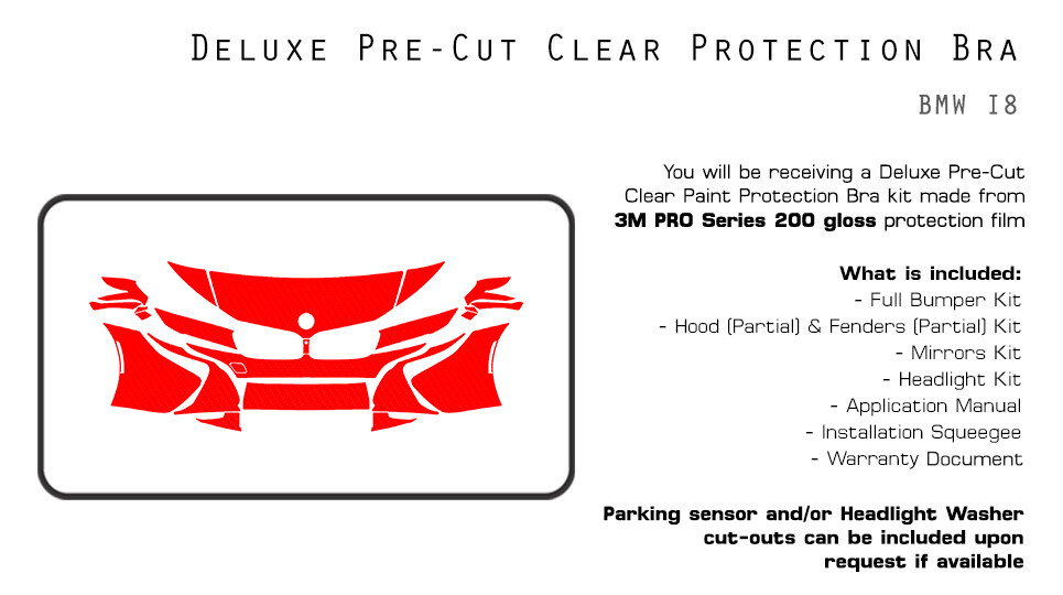 BMW I8 2014-2020 3M PRO Series PreCut Paint Protection Film Clear Bra PPF Kit