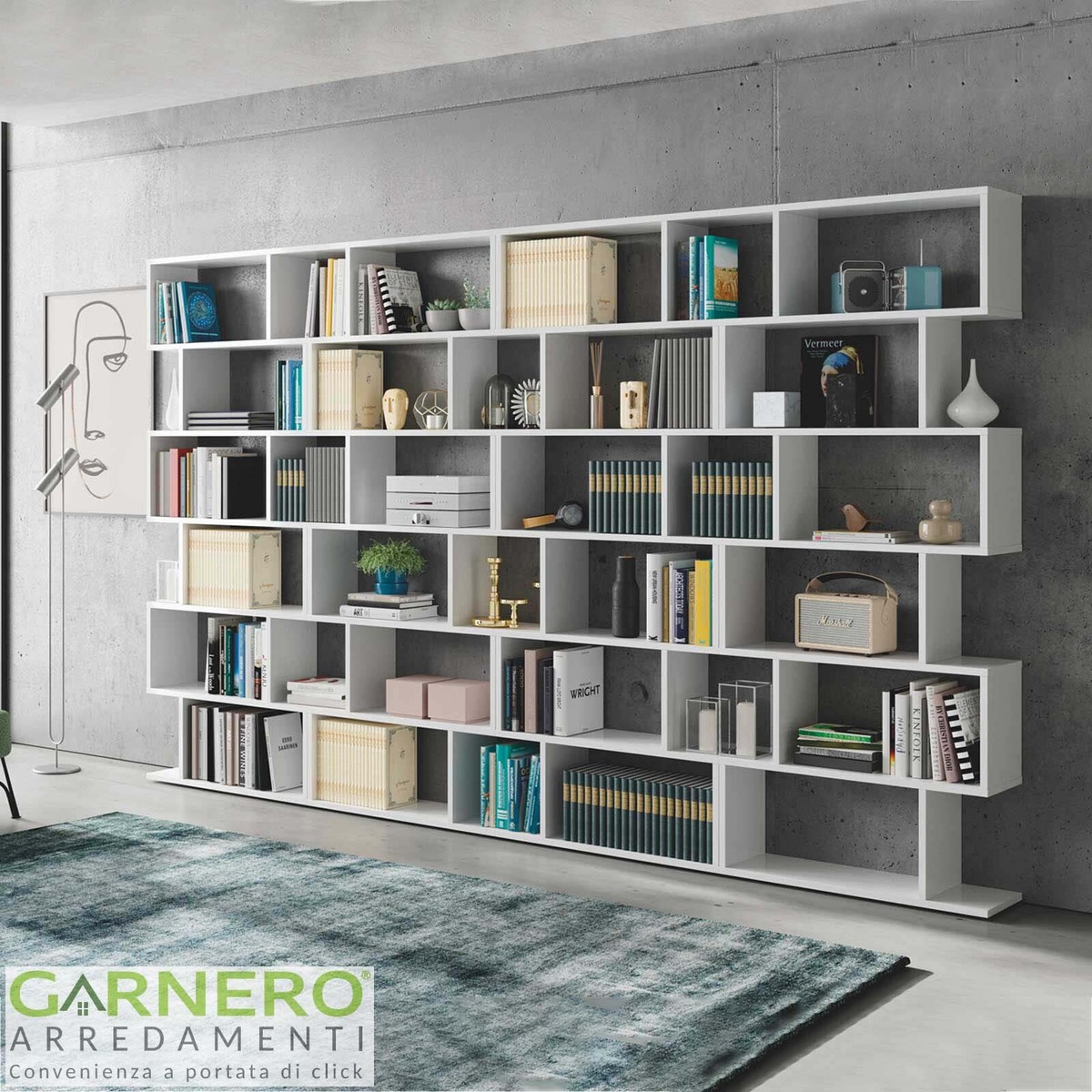 Parete libreria moderna mensola ripiani soggiorno scaffali bianco