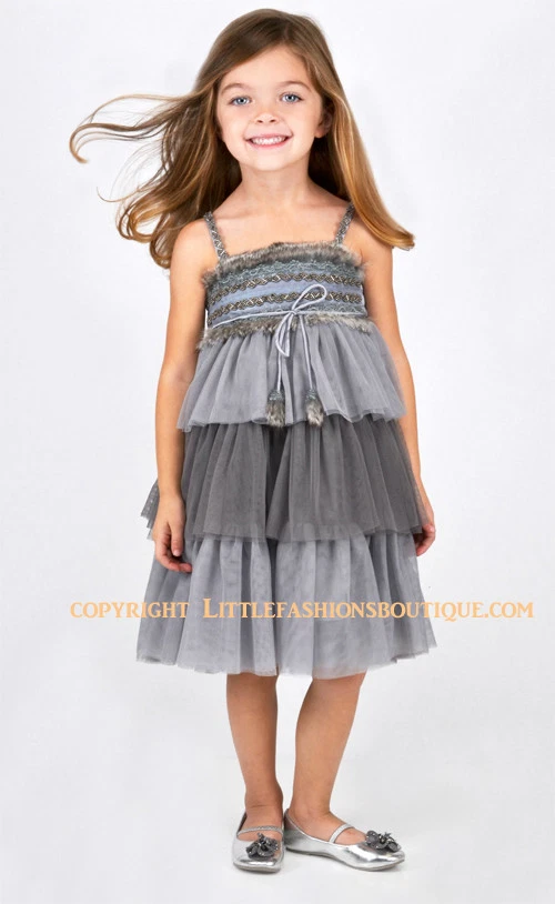 Vestido Luna Luna Exquisito Gris Niñas Tul Fiesta Cumpleaños 2T 3T 5/6 NUEVO Foto 2 de 3
