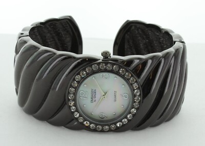 NIB Vintage Embassy by Gruen Ladies all black color band Bangle Wristwatch