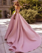 A-line Pink Prom Dress Off The Shoulder Backless Party Gowns Sweetheart Length