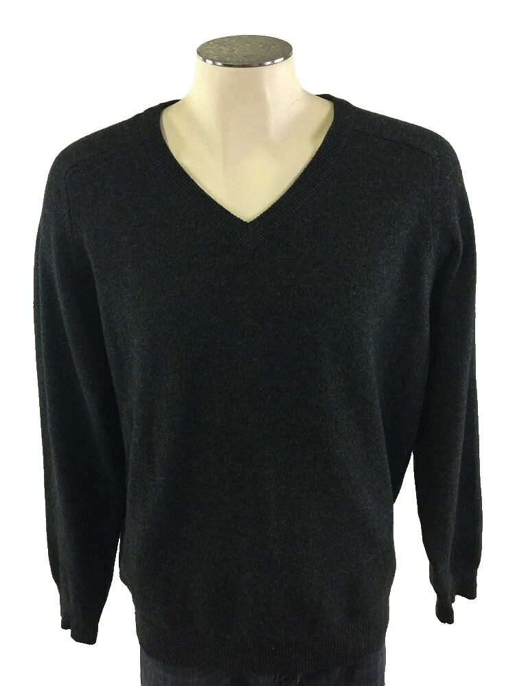 LL Bean 100% Lambswool Vneck Sweater Gray Pullover Golf Mens